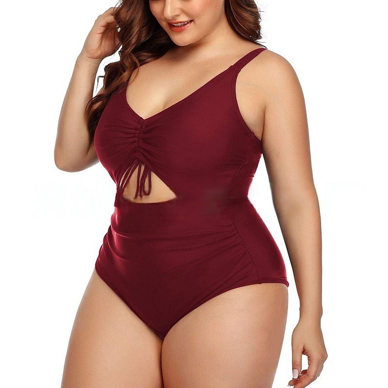Women Plus Size One Piece Swimsuit V-Neck with Ruched Front Cutout